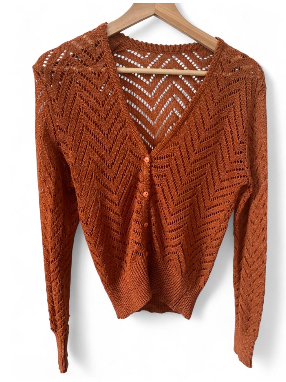 Vintage 90s crochet cardigan in burnt orange size S/XS
